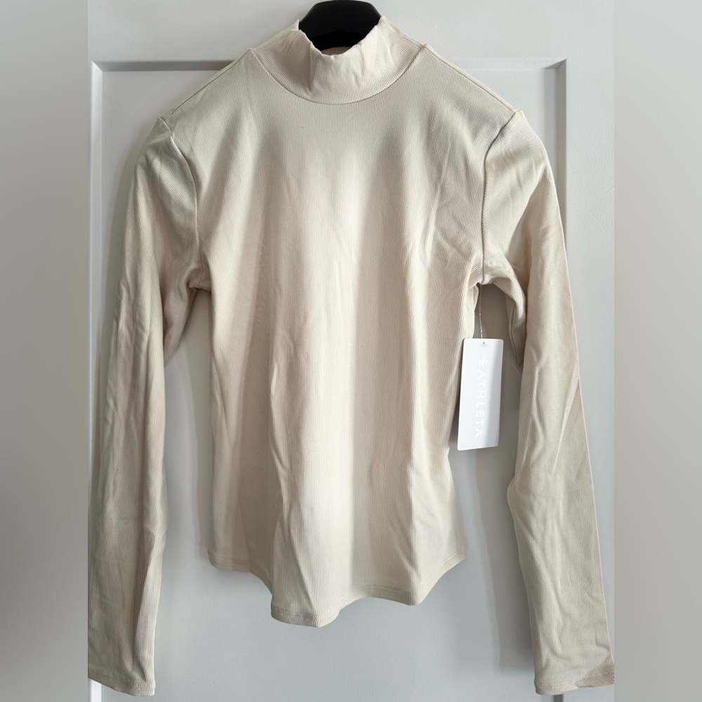 Athleta Signature Rib Turtleneck in Cream Long Sleeve Top